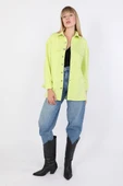 Kadın Oversize Jean Gömlek Neon Yeşil thumbnail 6