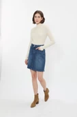 Blue White Kadın Jean Etek Diz Üstü thumbnail 8