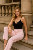 Kadın Basic Paçası Kesik Jean Pantolon Pembe thumbnail 1