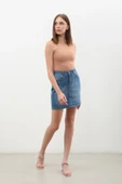 Kadın Mavi Mini Jean Etek thumbnail 4