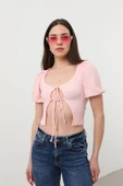 İp Bağlama Detaylı Balon Kol Bluz Pembe thumbnail 6