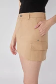 Kadın Kargo Cepli Jean Etek Camel thumbnail 5