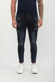 Erkek Skinny Fit  Destroy Lacivert thumbnail 7