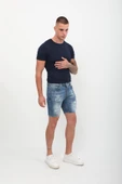 Erkek Boyalı Jean Kısa Şort Mavi thumbnail 3