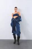 Kadın Oversize Jean Tulum Koyu Mavi thumbnail 3