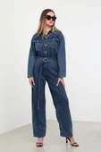 Kadın Oversize Jean Tulum Koyu Mavi thumbnail 6