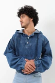 Erkek Jean Sweatshirt Koyu Mavi thumbnail 5