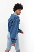Erkek Jean Sweatshirt Koyu Mavi thumbnail 6