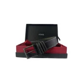 Fossil Siyah Çift Dikiş Suni Deri 4 cm Erkek Kemeri-110Cm thumbnail 1