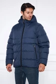 Erkek Kapüşonlu Regular Fit Şişme Mont Lacivert thumbnail 2