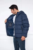 Erkek Kapüşonlu Regular Fit Şişme Mont Lacivert thumbnail 4