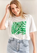 Baskılı Basic Bisiklet Yaka Örme T-Shirt Önü Yeşil thumbnail 3