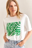 Baskılı Basic Bisiklet Yaka Örme T-Shirt Önü Yeşil thumbnail 2