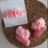 MARS BABY Kız Bebek Özel Gün Fırfırlı Koyu Somon Bandana ve Çorap Set thumbnail 2