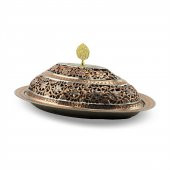 Morya Bakır Delikli Bakır Oval Servis Tabağı 48 cm thumbnail 1