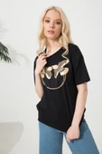 Baskılı Basic Bisiklet Yaka Örme T-Shirt thumbnail 2