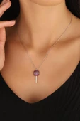Pembe Taşlı Lolipop Şeker Gümüş Kolyesi thumbnail 4