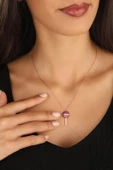 Pembe Taşlı Lolipop Şeker Gümüş Kolyesi thumbnail 2