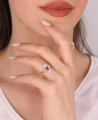 Çift Renkli Ortası Ruby Baget Taşlı Gümüş Yüzük thumbnail 1