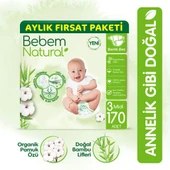 Bebem Natural Bebek Bezi 3 Beden Midi Aylık Fırsat Paketi 170 Adet thumbnail 1