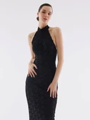Dantel Halter Yaka Siyah Elbise thumbnail 2