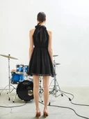 Organze Siyah Mini Abiye Elbise thumbnail 3