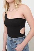 Tek Askılı Bel Dekolteli Fitilli Body Siyah thumbnail 6