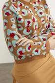 Leopar Desenli Triko Hırka - Kamel thumbnail 5
