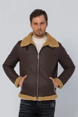 Erkek Regular Fit İçi Yünlü Fermuar Detaylı Deri İşçilikli Klasik Napa Deri Mont thumbnail 11