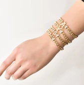 14 Ayar Altın Harf Bileklik Gurmet Chain thumbnail 3
