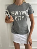 Kadın Basic Tişört Newyork City Baskılı Gri thumbnail 2