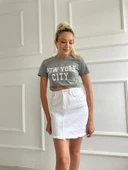 Kadın Basic Tişört Newyork City Baskılı Gri thumbnail 3
