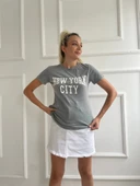 Kadın Basic Tişört Newyork City Baskılı Gri thumbnail 1