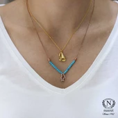 925 Ayar Gümüş Yelkenli Kolye, Sarı thumbnail 2