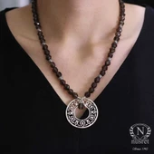 925 Ayar Gümüş Smoki Quartz Taşlı Ajur Kolye thumbnail 5