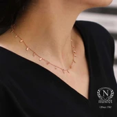 925 Ayar Gümüş Minik Bar Kolye, Pembe thumbnail 1
