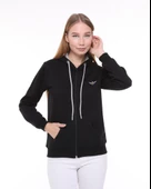 Backpacker Kadın Sweatshirt Kapüşonlu Fermuarlı Siyah thumbnail 2