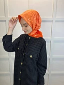 Hint İpek Dama Desenli Monogram Eşarp 00677  ORANGE thumbnail 3