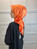 Hint İpek Dama Desenli Monogram Eşarp 00677  ORANGE thumbnail 4
