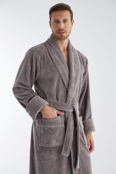 Yaka Fitilli Bambu Cotton Erkek Bornozu thumbnail 1