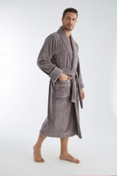 Yaka Fitilli Bambu Cotton Erkek Bornozu thumbnail 7