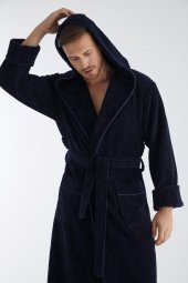 Yaka Fitilli Bambu Cotton Erkek Bornozu thumbnail 3
