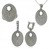 Gümüş Beyaz Taşlı Oval Bayan Set SL2295 thumbnail 1