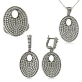 Gümüş Beyaz Taşlı Oval Bayan Set SL2295 thumbnail 3