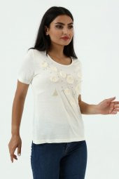 Yelken Baskı Ve Nakış Detaylı Merserize Örme T-shirt thumbnail 3