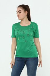 Yelken Baskı Ve Nakış Detaylı Merserize Örme T-shirt thumbnail 7