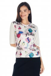 Crystal Baskılı Luxury Viskoz Tshirt Bluz thumbnail 3