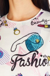 Crystal Baskılı Luxury Viskoz Tshirt Bluz thumbnail 4