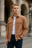 Erkek Oversize Jean Gömlek Bej thumbnail 1