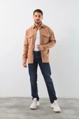 Erkek Oversize Jean Gömlek Bej thumbnail 5